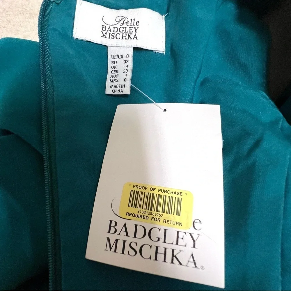 NWT Badgley Mischka emerald green fit flare dress embellished holidays women’s 0